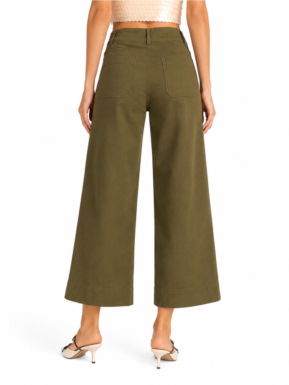Maeve by Anthropologie The Colette High-Rise Wide-Leg Ankle Pants Olive 28 - Picture 2 of 12
